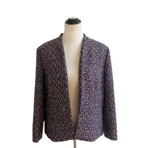J. Crew Tweed Going Out Blazer Open Front Career Size 18 Navy/Pink Lined